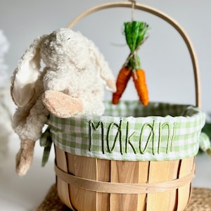 Embroidered Easter Basket, Custom Kids Basket, Easter, Basket, Personalized Easter Basket, Baby Boy First Easter Basket, Sage Green Gingham