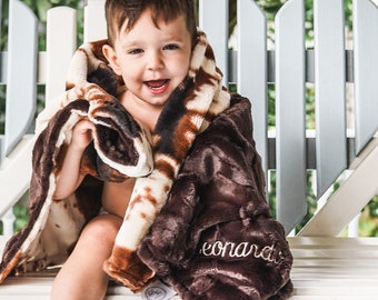 Personalized Baby Blanket, Ivory Brown Pony and You Choose Minky Back Blanket,Brown Cow Blanket Newborn Girl Newborn Boy, Baby Shower Gift