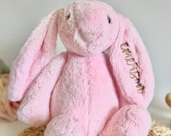 Cadeau personnalisé pour bébé, lapin brodé, peluche personnalisée, lapin personnalisé, lapin rose monogrammé pour baby shower