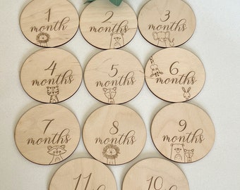 Baby Monthly Milestone Markers, Engraved Wood Monthly Milestone Markers, Cute New Baby Gift