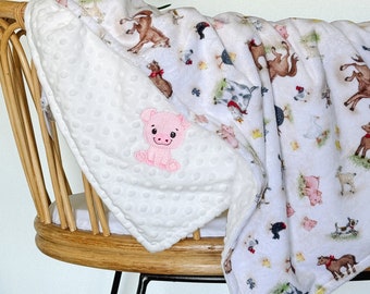 Personalized Baby Blanket, Embroidered Pig Blanket, Embroidered Farm Animals Newborn Boy gift, Baby Shower Gift, Barn Buddies Baby Blanket