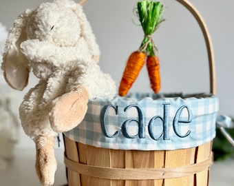 Embroidered Easter Basket, Custom Kids Basket, Easter, Basket, Personalized Easter Basket, Baby Boy First Easter Basket, Baby Blue Gingham