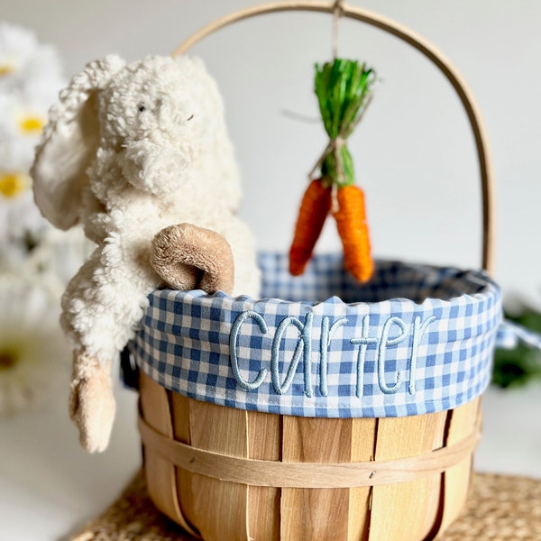 Embroidered Easter Basket, Custom Kids Basket, Easter, Basket, Personalized Easter Basket, Baby Boy First Easter Basket, Denim Blue Gingham