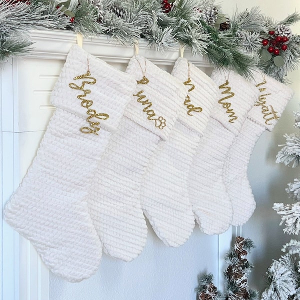 Quilted Minky Christmas Stocking, Neutral Christmas stocking, Personalized Brooklyn Ivory Stocking, Minimalist Christmas, Natural Xmas Decor