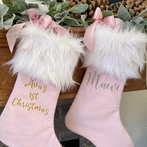 Baby's First Christmas Stocking, Pink and White Xmas Stocking, Grand baby Christmas Gift, Baby Girl's 1st Christmas