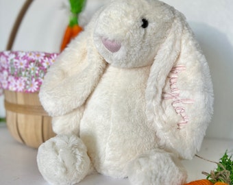 Cadeau personnalisé pour bébé, lapin brodé, peluche personnalisée, lapin personnalisé, monogramme lapin ivoire pour baby shower