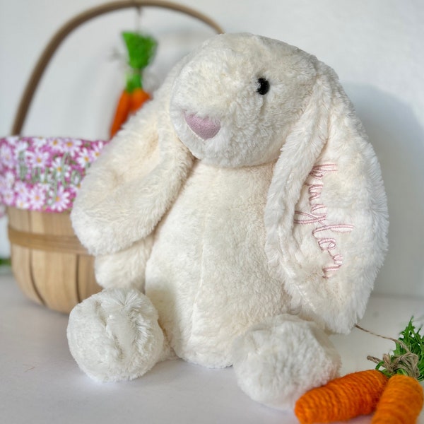 Cadeau personnalisé pour bébé, lapin brodé, peluche personnalisée, lapin personnalisé, monogramme lapin ivoire pour baby shower