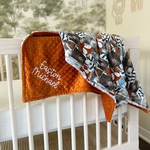 Personalized Baby Blanket, Call of the Wild and You Choose Minky, Nature Shower Gift, Newborn Baby Blanket, Cute Animal Baby Gift