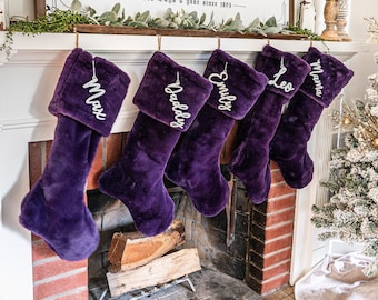 Purple Seal Christmas Stocking, Customized Dark Purple Xmas Decor, Personalized Christmas Stocking