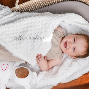 Personalized Baby Blanket, White Glacier and You Choose Dot Minky Baby Blanket,Newborn Girl or Newborn Boy, Baby Shower Gift, Newborn Gift