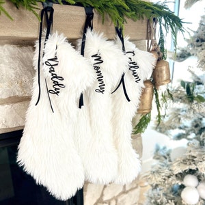 Personalized Christmas Stockings, Luxury Faux Fur White Stocking, White Stocking for Holiday, Clean Simple Stocking with Name Decoration