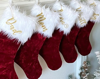 Red Velvet Christmas Stocking, Traditional Christmas stocking, Personalized Red Stocking, Red and Gold Christmas Decor