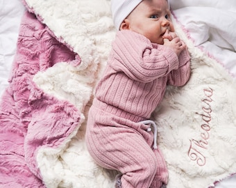 Personalized Baby Blanket, Woodrose Glacier and you Choose Minky dot color, Woodrose Glacier Blanket, Newborn Girl gift, Baby Shower Gift