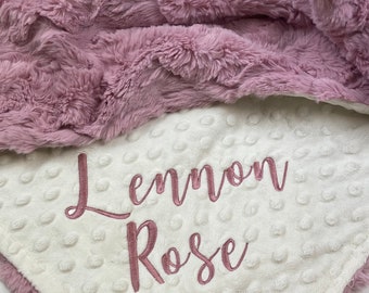 Personalized Baby Blanket, Woodrose Glacier and you Choose Minky dot color, Woodrose Glacier Blanket, Newborn Girl gift, Baby Shower Gift