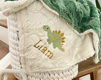 Personalized Baby Blanket, Embroidered Dinosaur Blanket, Basil Glacier, Newborn Girl gift, Baby Shower Gift, Dino Baby Blanket, Dino Decor