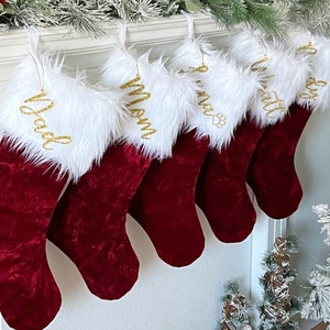 Red Velvet Christmas Stocking, Traditional Christmas stocking, Personalized Red Stocking, Red and Gold Christmas Decor