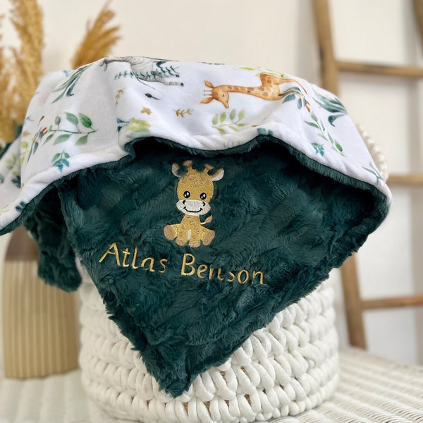 Personalized Baby Blanket, Embroidered Giraffe Blanket, Safari Babies Newborn Boy gift, Baby Shower Gift, Animal Baby Blanket, Woodland Baby
