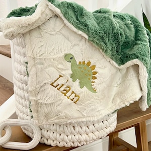 Personalized Baby Blanket, Embroidered Dinosaur Blanket, Basil Glacier, Newborn Girl gift, Baby Shower Gift, Dino Baby Blanket, Dino Decor