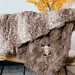 Personalized Baby Blanket, Embroidered Deer Blanket, Brown Fawn Newborn Boy gift, Baby Shower Gift, Deer Baby Blanket, Woodland Baby Blanket