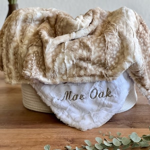 Personalized Baby Blanket, Beige Fawn and You Choose Minky Back, Baby shower gift, Newborn baby blanket