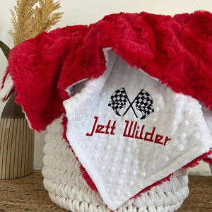 Personalized Baby Boy Blanket, Red Glacier Blanket, Newborn Boy gift, Baby Shower Gift, Race Car Flag Baby Nursery, Car Baby Gift