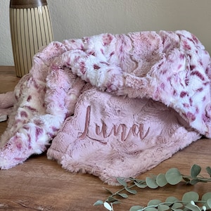 Personalized Baby Blanket Wild Rose Lynx and You Choose Minky