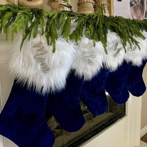 Blue Velvet Christmas Stocking, Traditional Christmas stocking, Personalized Blue Stocking, Blue and Silver Christmas Decor