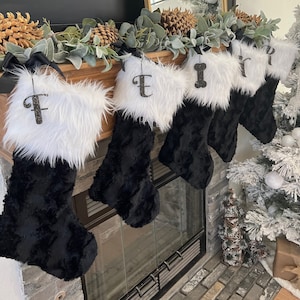 Black Christmas Stocking, Black Christmas Stocking, Personalized Xmas Stocking, Neutral Xmas Decor, Minimalist Christmas Decorations
