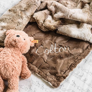Personalized Baby Blanket, Coca Mocha Minky and You Choose Minky Color, Newborn Boy gift, Baby Shower Gift, Brown Baby Blanket, Super Soft