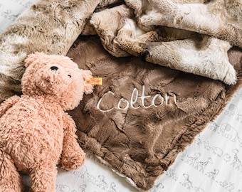 Personalized Baby Blanket, Coca Mocha Minky and You Choose Minky Color, Newborn Boy gift, Baby Shower Gift, Brown Baby Blanket, Super Soft