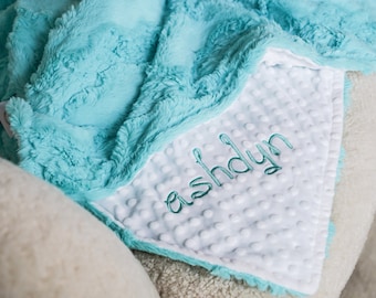 Personalized Baby Blanket, Aruba Glacier Minky and You Choose Minky Color, Newborn Boy gift, Baby Shower Gift, Saltwater Glacier