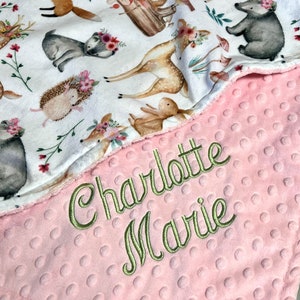 Sweet Darlings, Forest Friends Minky baby blanket and you choose minky side, Fawn Blanket ,Newborn baby blanket, Baby shower gift