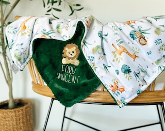 Personalized Baby Blanket, Embroidered Lion Blanket, Safari Babies Newborn Boy gift, Baby Shower Gift, Animal Baby Blanket, Woodland Baby