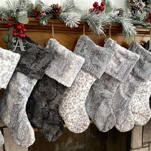 Silver Christmas Stocking, Silver Fawn Christmas stocking, personalized Fur Christmas stocking, Silver Leopard Christmas stocking
