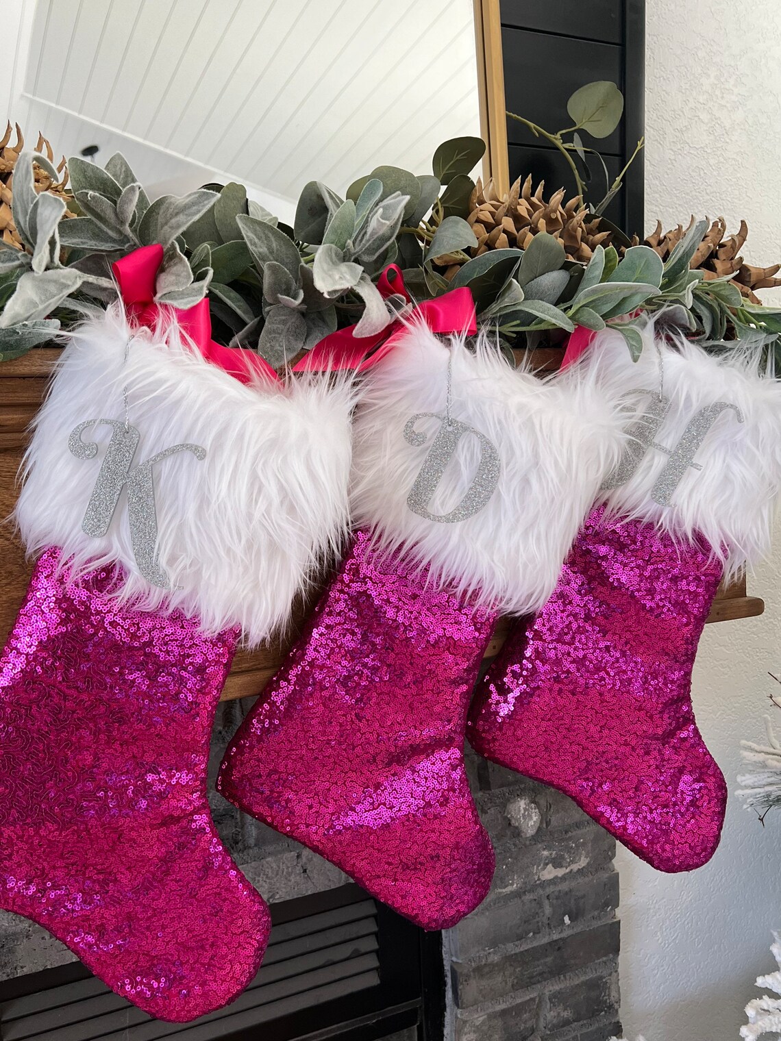 Stripe Tan Pink Christmas Stocking