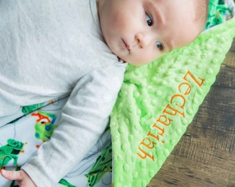 Newborn Gift Lovey Baby Boy Blanket Personalized Tag Sensory Blanket Frogs
