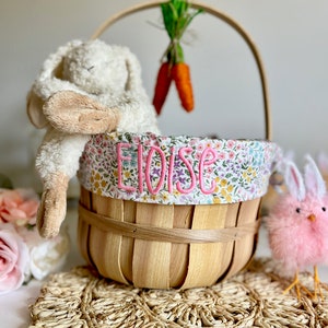 Embroidered Easter Basket, Custom Kids Basket, Easter, Basket, Personalized Easter Basket, Colorful Floral