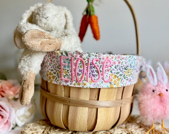 Embroidered Easter Basket, Custom Kids Basket, Easter, Basket, Personalized Easter Basket, Colorful Floral