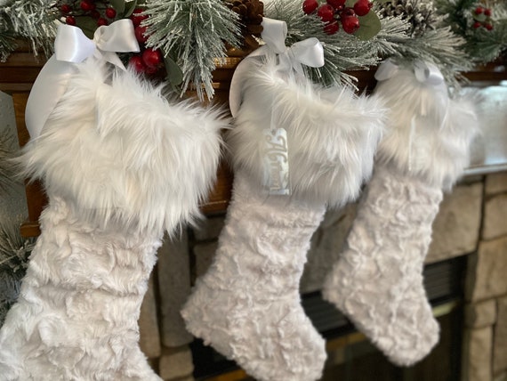 White Christmas Stocking, Faux Fur Christmas Stocking