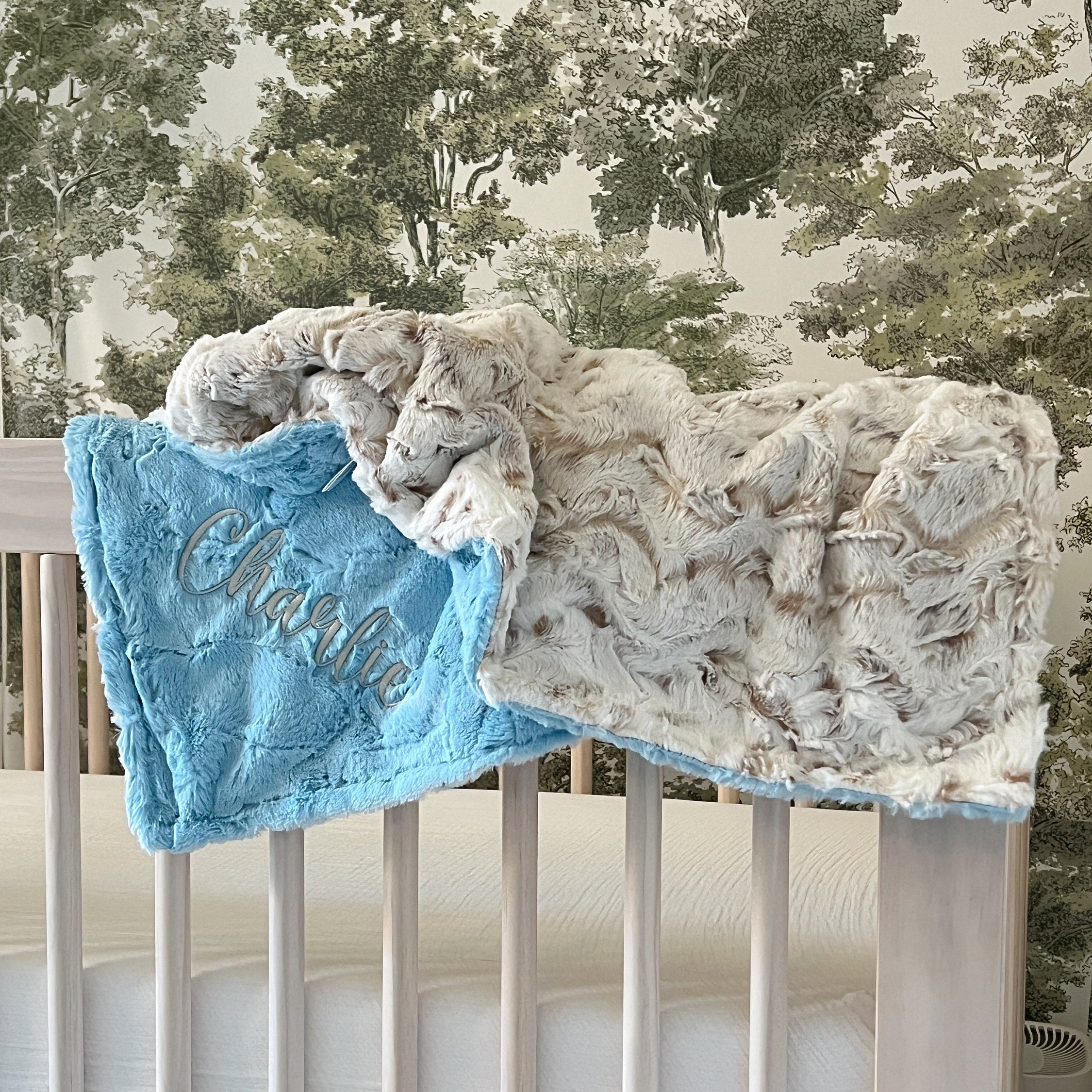 Personalized Baby Blanket, Snow Owl Natural Minky and You Choose Minky Color, Newborn Boy gift, Baby