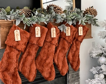 Personalized stocking, Rust Glacier Christmas stocking, personalized Fur Christmas stocking,farmhouse Christmas, Personalized Wood tag