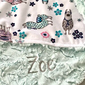 Personalized Baby Blanket, Llama Minky Print  and You choose Dot Minky Baby Blanket,Newborn Girl or Newborn Boy, Baby Shower Gift