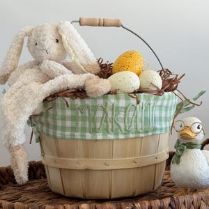 Embroidered Easter Basket, Custom Kids Easter, Personalized Easter Basket, Baby Boy First Easter, Lime Green Gingham, PM