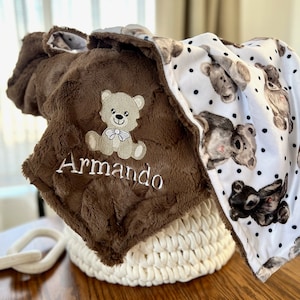 Personalized Baby Blanket, Embroidered Teddy Bear Blanket, Newborn Girl gift, Baby Shower Gift, Teddy Quartz Baby Blanket, Bear Room Decor