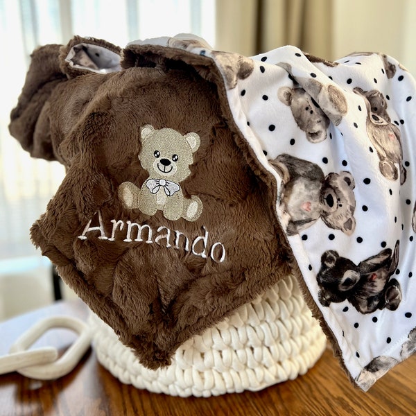 Personalized Baby Blanket, Embroidered Teddy Bear Blanket, Newborn Girl gift, Baby Shower Gift, Teddy Baby Blanket, Bear Room Decor