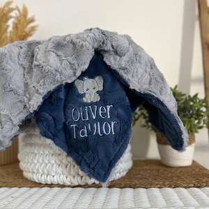 Personalized Baby Blanket, Embroidered Elephant Blanket, Silver Glacier Newborn Boy gift, Baby Shower Gift, Cute Blanket, Safari Blanket