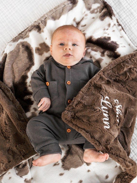 Personalized Baby Blanket Brown Sugar Pony Minky and You Choose Minky Color Newborn Boy gift Baby Shower Gift Cow Blanket Western Theme