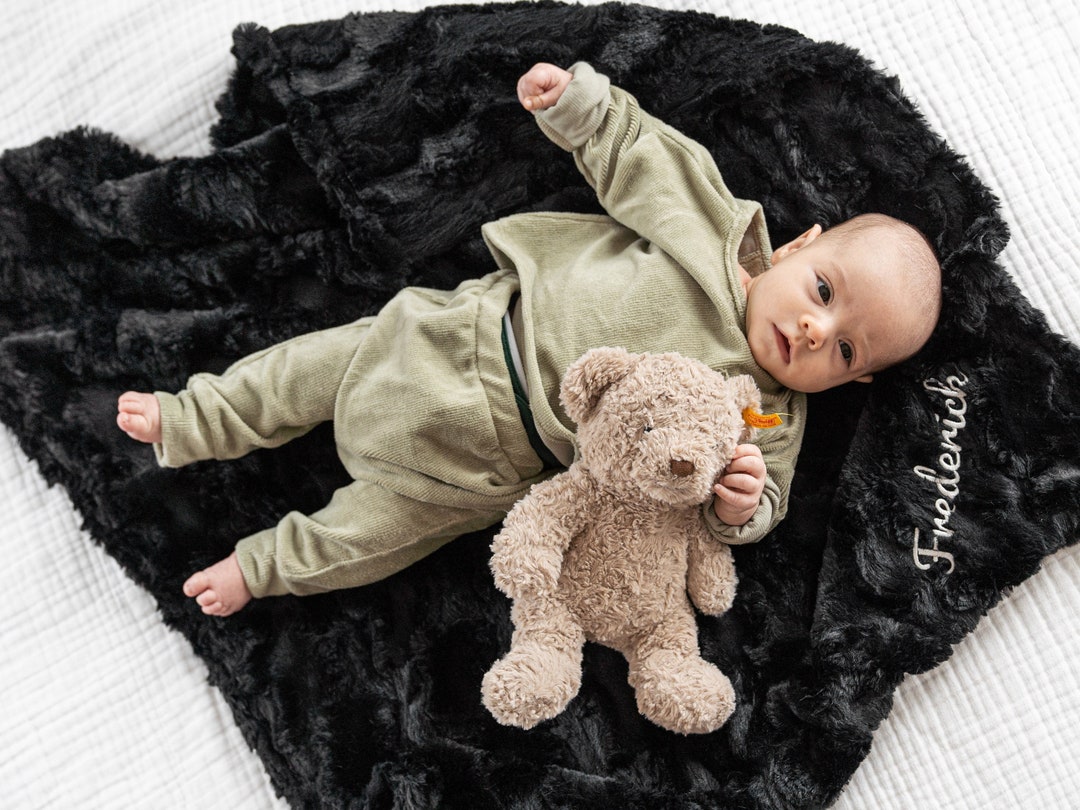 Personalized Embroidered Baby Blanket, Black Baby Blanket, Black