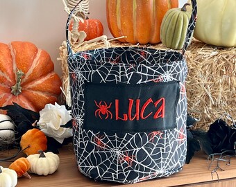Red Spiderweb Trick or Treat Bag, Trick or Treat Bucket, Halloween Bag, Halloween Basket, Halloween Bucket, Halloween Tote, Spider Costume