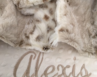 Arctic Lynx Print Blanket, Woodland Baby Blanket, Newborn blanket, Personalized Blanket, Baby Shower Gift, Personalized Baby Gift
